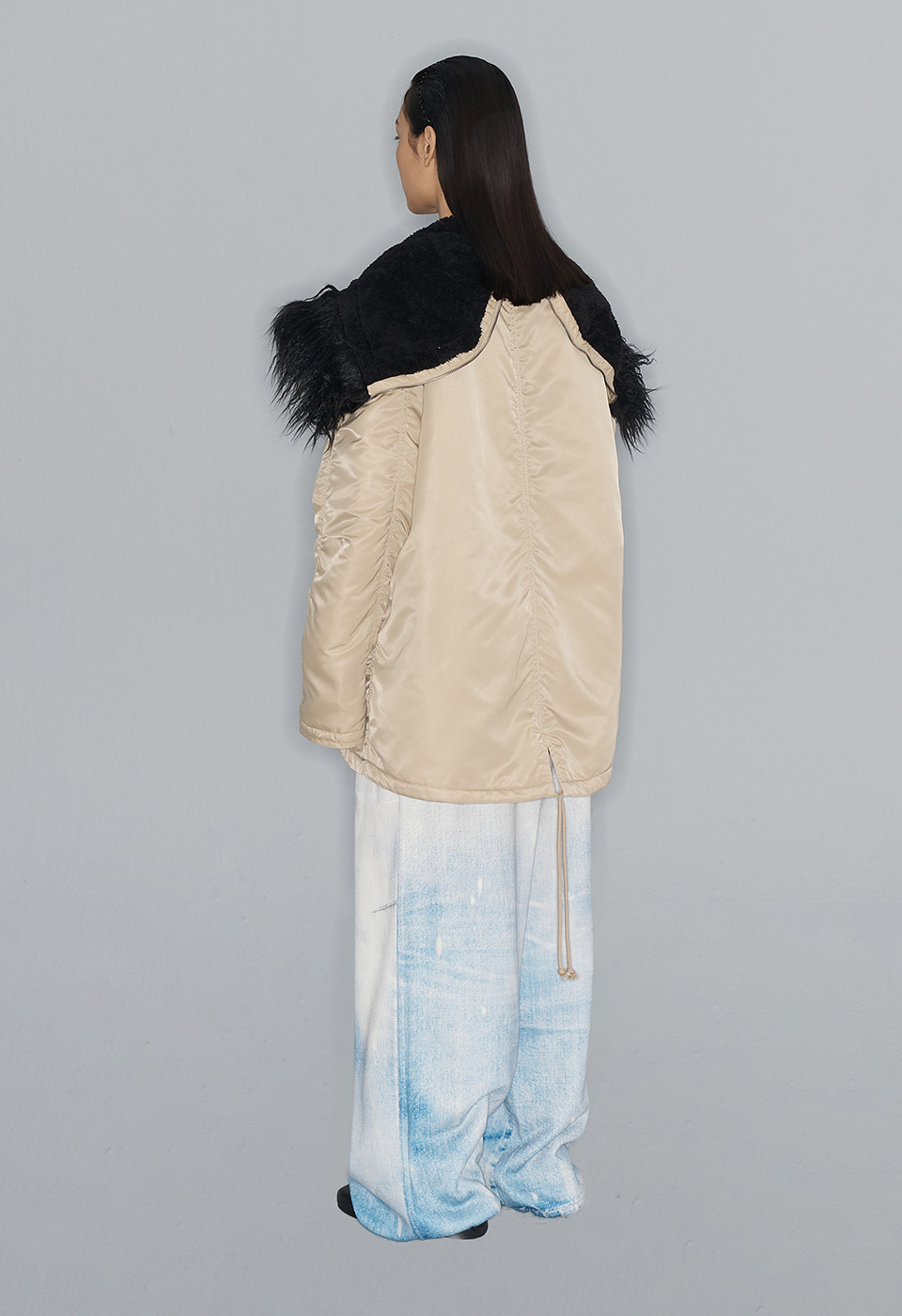 [OPEN YY]OVERSIZED FAUX FUR HOOD PARKA, BEIGE-大人気 OVERSIZED FAUX FUR HOOD PARKA, BEIGE