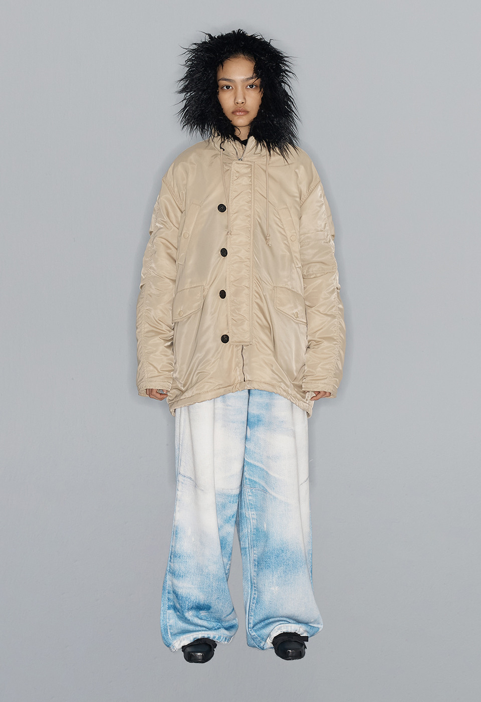 [OPEN YY]OVERSIZED FAUX FUR HOOD PARKA, BEIGE-大人気 한섬 EQL
