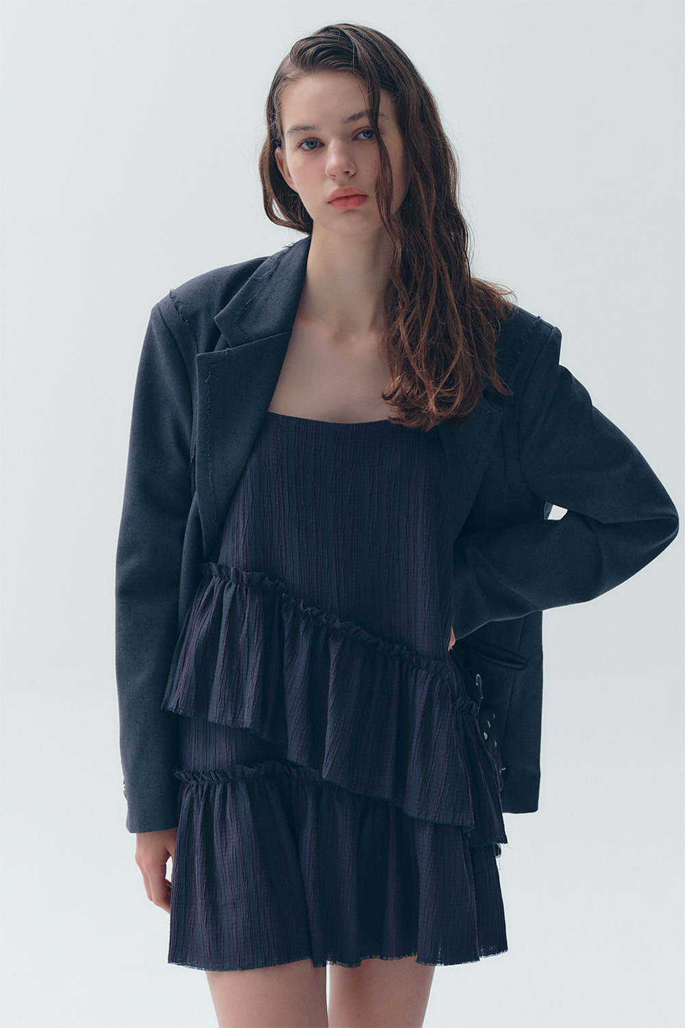 【SOFT SEOUL】 CUTOFF OVERFIT SINGLE JACKET [GREY] 한섬 EQL