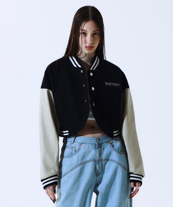 Crop Curved Varsity Jumper_Navy