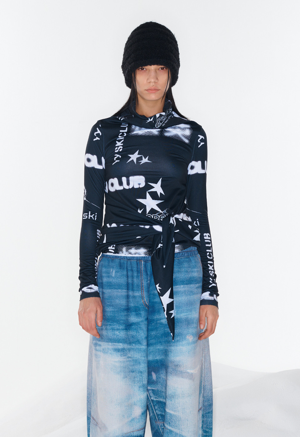 ☆韓国の人気☆【OPEN YY】☆WRAP-OVER WAIST SKIR.T☆ Open Yy Trendy Heart Print Asymmetrical Cut ter Skirt Slim