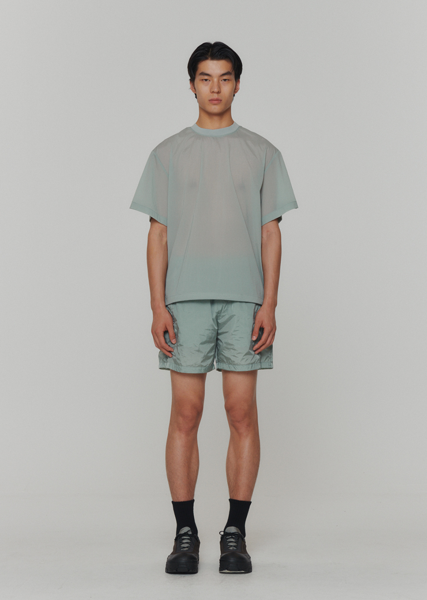 AMOMENTO☆23SS GLOSSY BANDING SHORTS AMOMENTO Glossy Banding Shorts - Mint | Garmentory