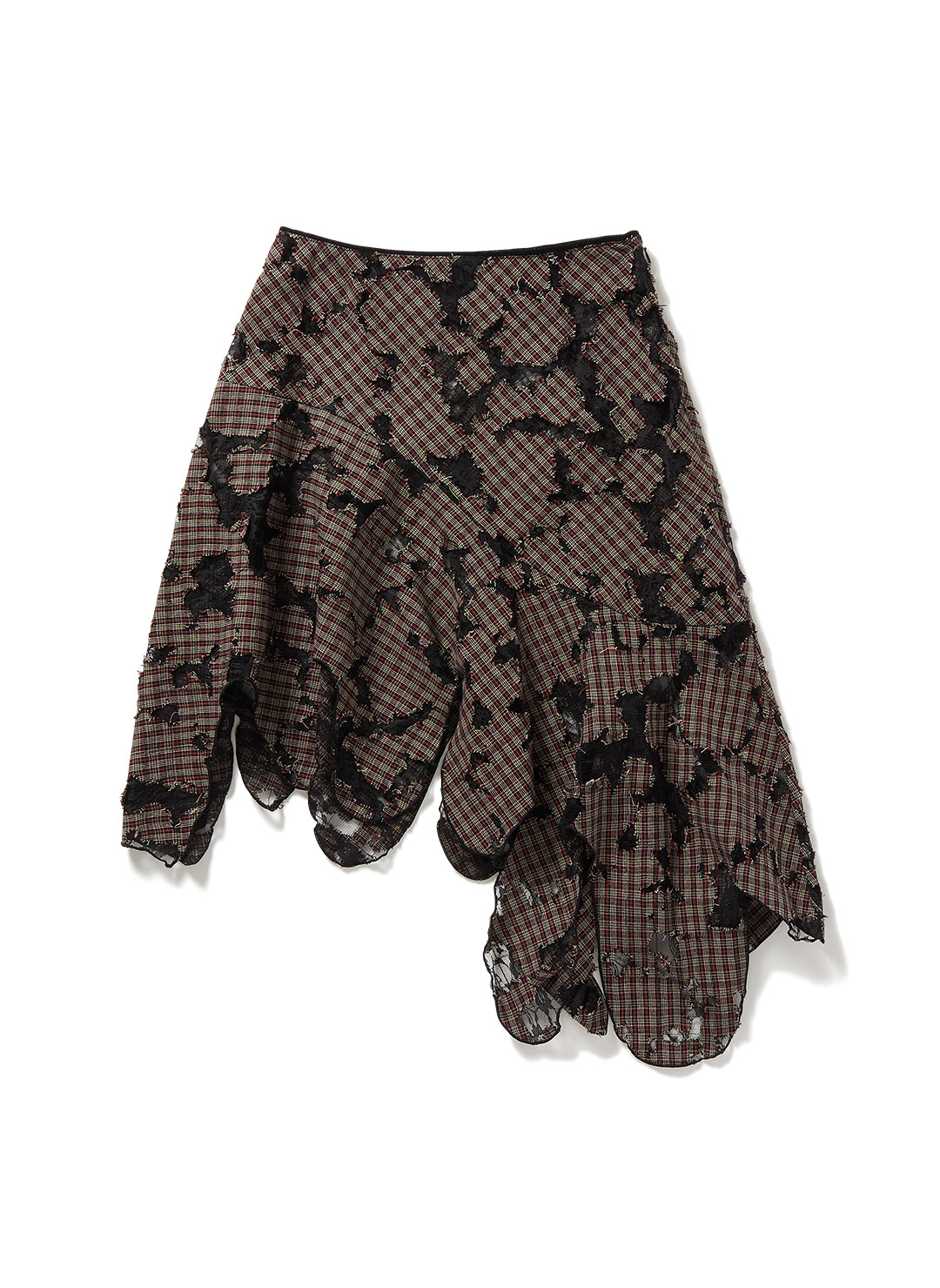 Check and Lace Jagged-hem Skirt/Purple｜PERVERZE