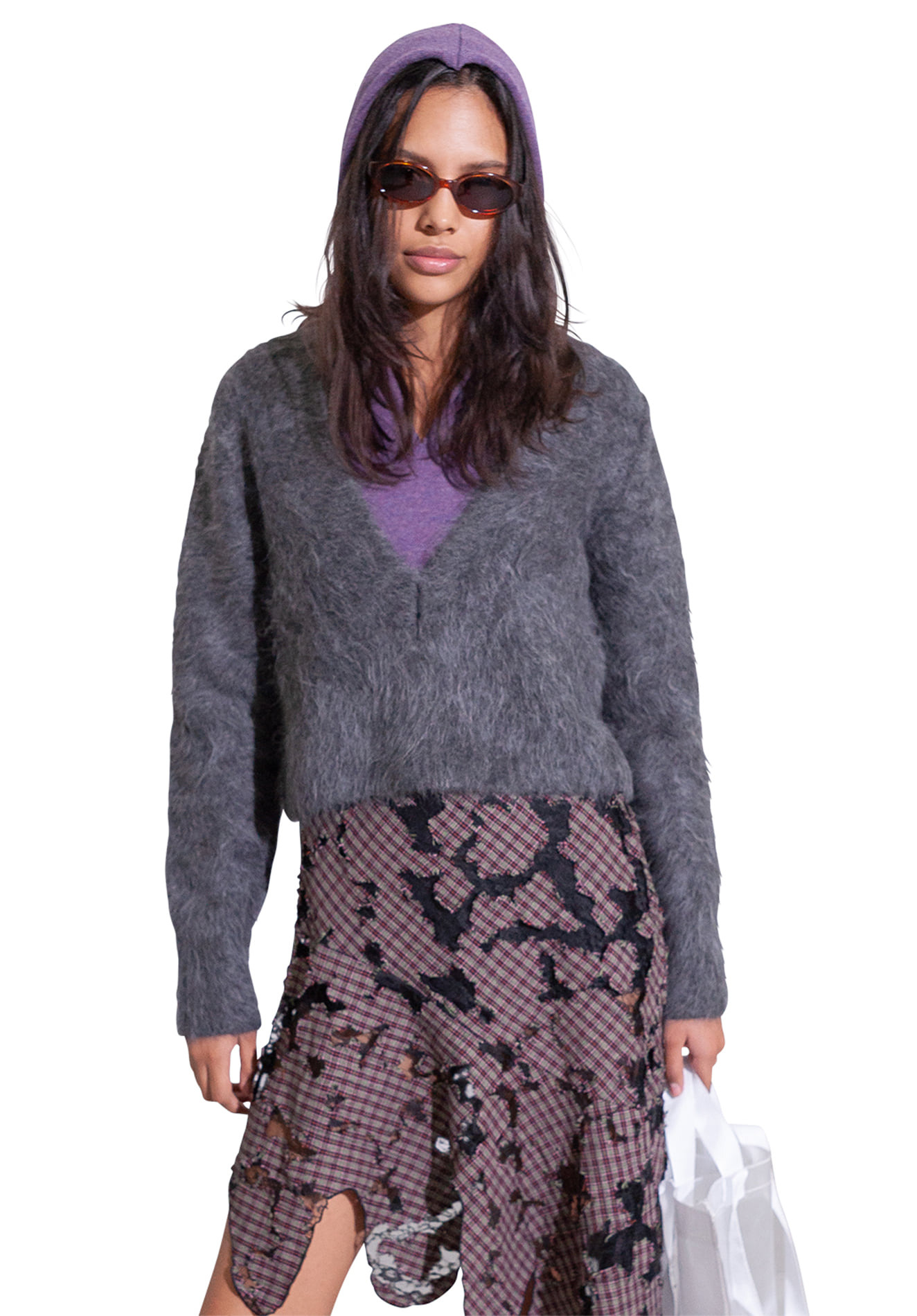 スカート perverze check lace jagged-hem skirt PERVERZE Check and Lace Jagged-hem Skirt