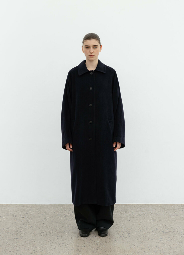 Raglan Wool Long Coat / Dark Navy