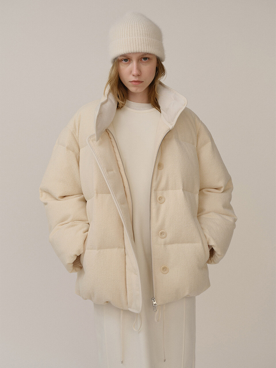 [KINDERSALMON]Fancy Wool Down Jacket★大人気★ ベージュ系 KINDERSALMON(キンダーサルモン) ダウンジャケット