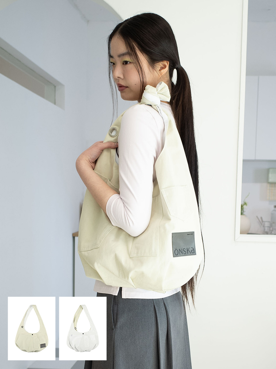 【ONSKA】韓国発！ REVERSIBLE POCKET BAG リバーシブル バッグ リバーシブルポケットバッグ (BEIGE & KHAKI) - ONSKA | 60