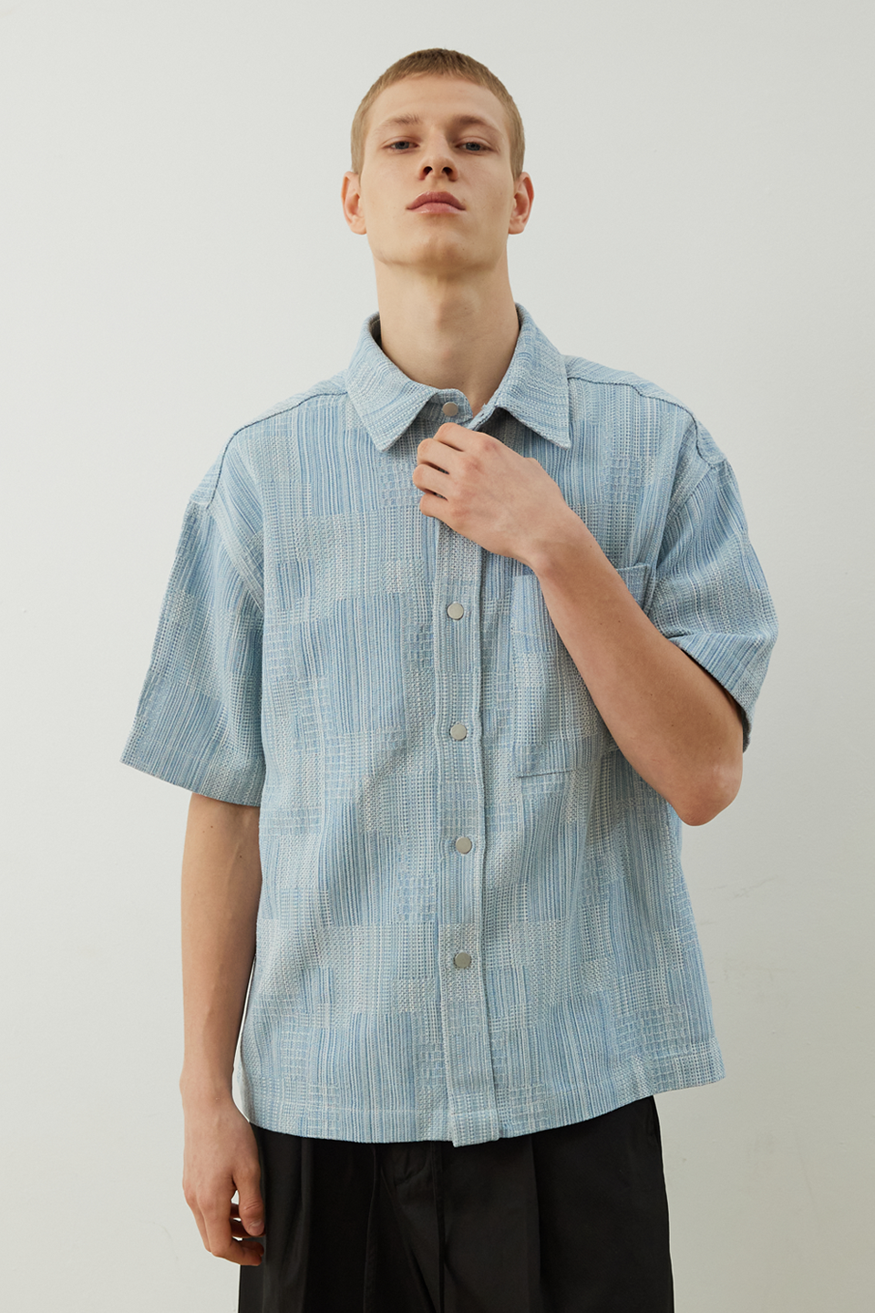 ラグアジェム DOCKING CLOTH OVER BZ FLX WOOL ネイビーグレンチェックオーバーペーンビジネス