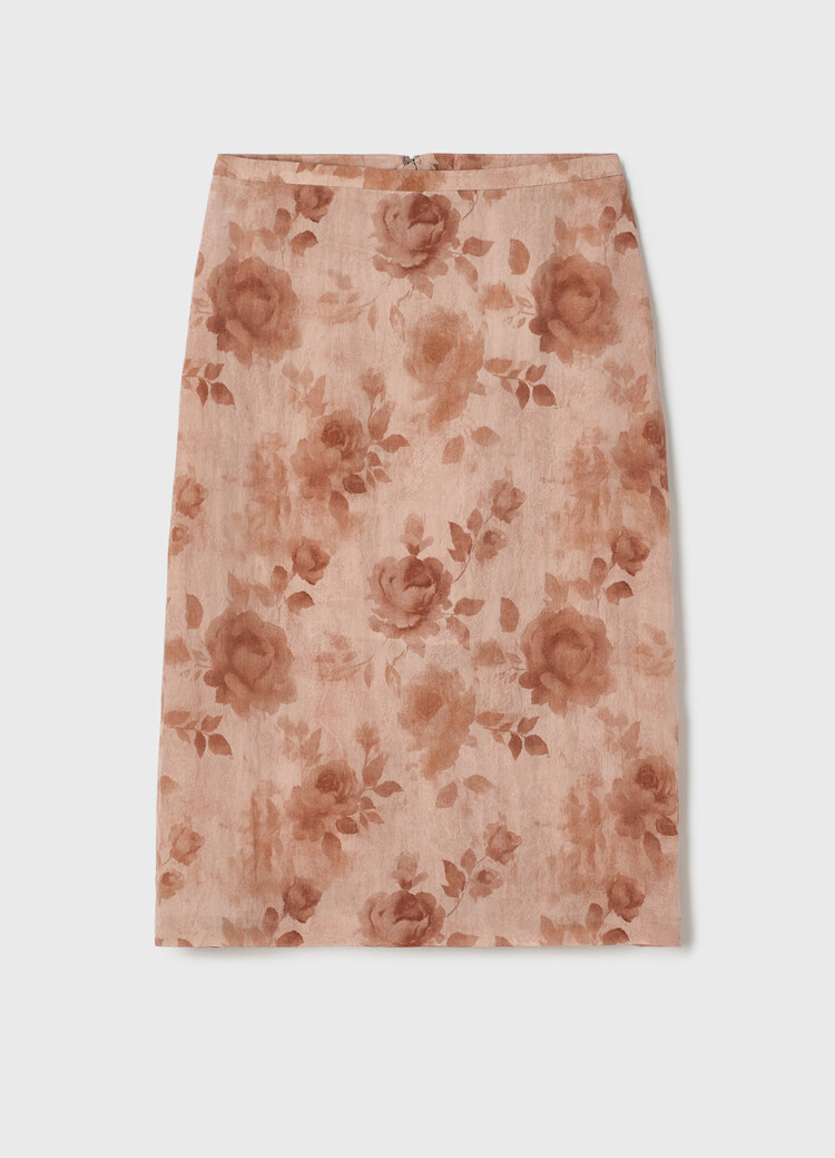 Muted Petal Midi Skirt (Beige)